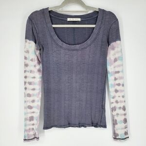 Free People Tie Dye Big Sur Scoop Neck Long Sleeve Tee Shirt Blue Small